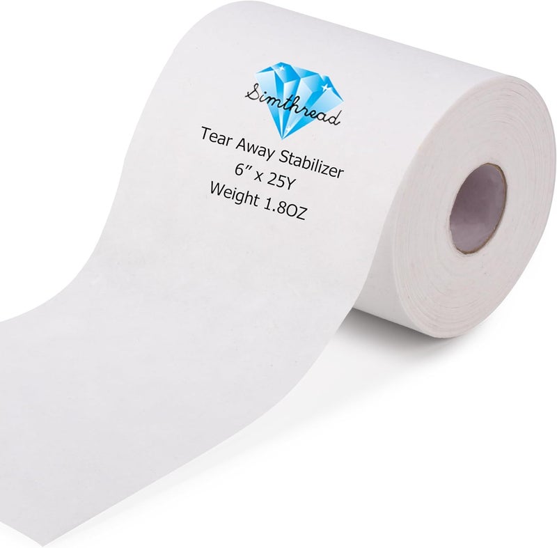simthread Tear Away Embroidery Stabilizer Backing - 1.8 Ounces Medium Weight 6" x 25 Yards/Roll, for 1" x 2.5" Machine Embroidery Hoops - Image 1